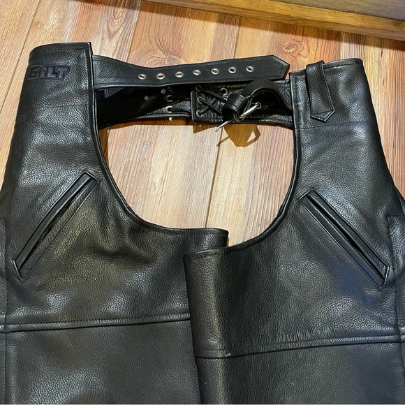 Bolt Leather Motorcycle Chaps, Size Small - Picture 2 of 11